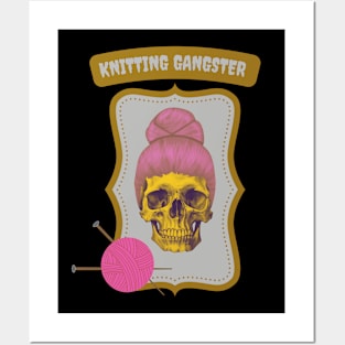 Knitting gangster skull design Posters and Art